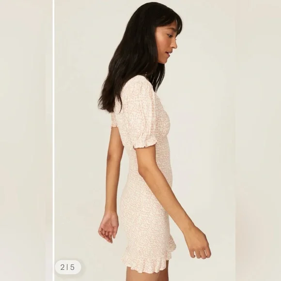 AREA pink Cream smocked Floral Mini Dress puff sleeves Rent the Runway Small - Picture 3 of 7